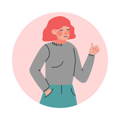 Teenage Girl Making Thumbs Up Sign Gesture, Teenager Expressing Emotions, Nonverbal Communication Concept Cartoon Vector Illustration