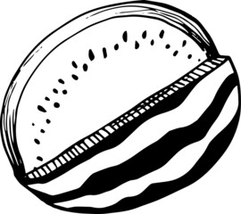 Single element of watermelon slice in doodle summer set. 