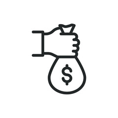 Hand holding a dollar money bag. Investment. Savings icon concept isolated on white background. Vector illustration