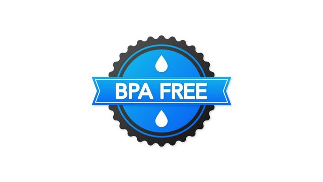 BPA free blue rubber stamp with blue ribbon on white background. Realistic object. Motion graphics.