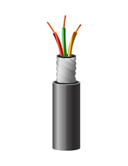 Electrical copper cable. Electric wire. Connection power cable power in realistic colored for network. Head element of electrical installation works