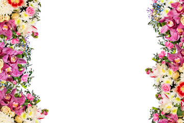 Beauty mix flowers frame isolated white background