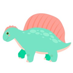 Cute dinosaur in cartoon style. Bright childish drawing with an animal. Coloring. Vector illustration isolated on white background.