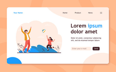 Happy girl playing with father in volleyball. Fun, dad, kid flat vector illustration. Sport game and activity concept for banner, website design or landing web page