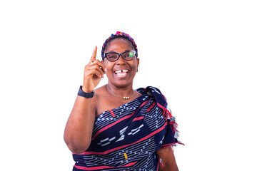 close-up of a beautiful African woman in traditional dress, happy