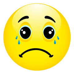 A sad and cute smile with tears in his eyes. A vector illustration