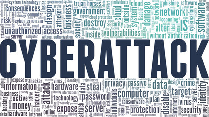 Fototapeta premium Cyberattack vector illustration word cloud isolated on a white background.