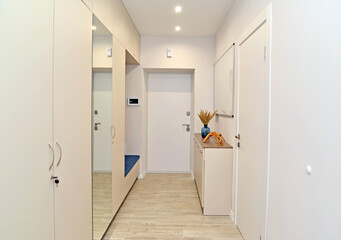 Corridor with white built-in furniture. Interior - 431779048