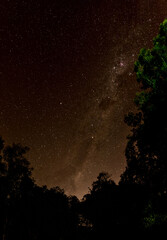 Night astrophotography. Photo of stars and lactea in open field.