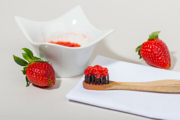 Strawberry for teeth cleaning.