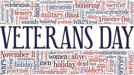 Veterans Day vector illustration word cloud isolated on a white background.