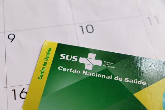 Bahia, Brazil - August 19, 2024: Brazilian SUS health card (cart&atilde;o do sus).  Brazilian Public healthcare concept. 