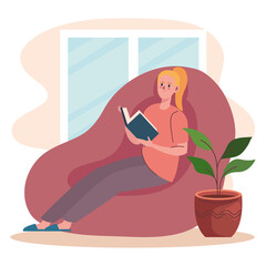 woman reading in couch