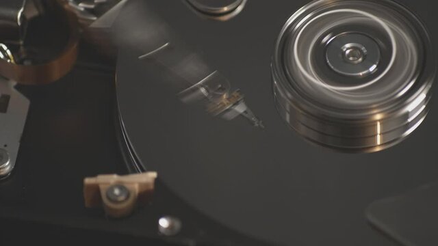 Close-up 3.5" Internal Hard Drive Spinning Platter 