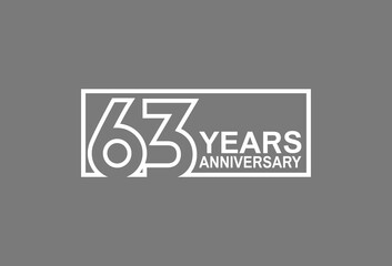 63 years anniversary logotype with white color outline in square isolated on grey background. vector can be use for company celebration purpose
