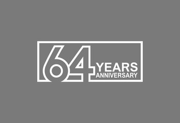 64 years anniversary logotype with white color outline in square isolated on grey background. vector can be use for company celebration purpose