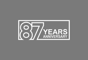 87 years anniversary logotype with white color outline in square isolated on grey background. vector can be use for company celebration purpose
