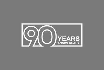 90 years anniversary logotype with white color outline in square isolated on grey background. vector can be use for company celebration purpose