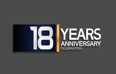 18 years anniversary logotype with blue and silver color with golden line for celebration moment
