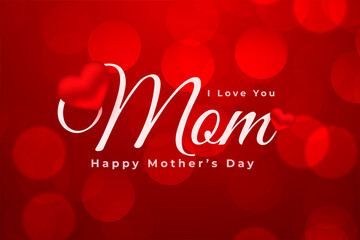 Happy Mothers Day Red Bokeh Card With Heart Design