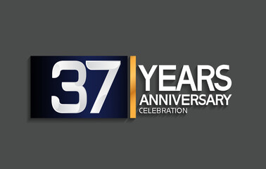 37 years anniversary logotype with blue and silver color with golden line for celebration moment