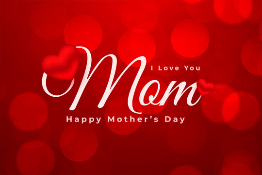 Happy Mothers Day Red Bokeh Card With Heart Design