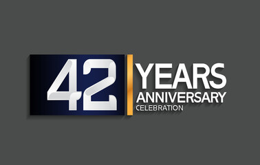 42 years anniversary logotype with blue and silver color with golden line for celebration moment