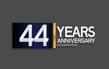44 years anniversary logotype with blue and silver color with golden line for celebration moment