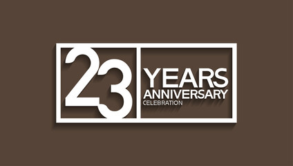 23 years anniversary logotype with white color in square isolated on brown background. vector can be use for company celebration purpose