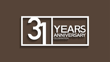 31 years anniversary logotype with white color in square isolated on brown background. vector can be use for company celebration purpose