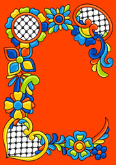 Decorative element with mexican talavera pattern. Decoration with ornamental flowers. Background with mexican talavera pattern. Decoration with ornamental flowers.