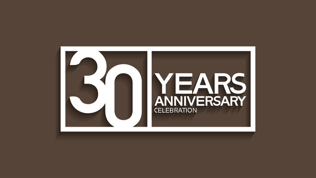 30 years anniversary logotype with white color in square isolated on brown background. vector can be use for company celebration purpose