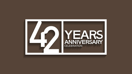 42 years anniversary logotype with white color in square isolated on brown background. vector can be use for company celebration purpose
