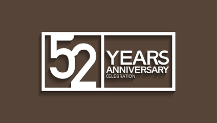 52 years anniversary logotype with white color in square isolated on brown background. vector can be use for company celebration purpose