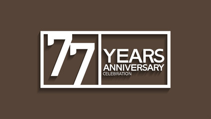 77 years anniversary logotype with white color in square isolated on brown background. vector can be use for company celebration purpose