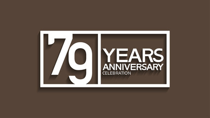 79 years anniversary logotype with white color in square isolated on brown background. vector can be use for company celebration purpose