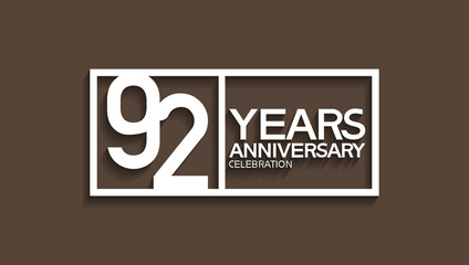 92 years anniversary logotype with white color in square isolated on brown background. vector can be use for company celebration purpose