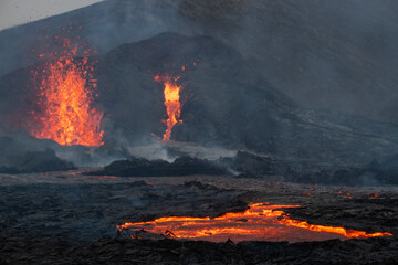Reykjanes Peninsula, Iceland - April 4th 2021: Volcanic eruption Reykjanes Peninsula Iceland
