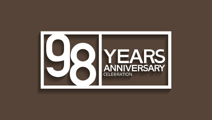 98 years anniversary logotype with white color in square isolated on brown background. vector can be use for company celebration purpose