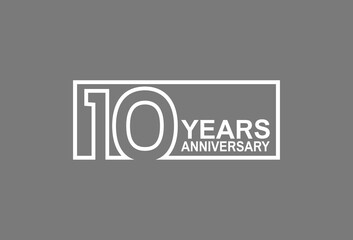 10 years anniversary logotype with white color outline in square isolated on grey background. vector can be use for company celebration purpose