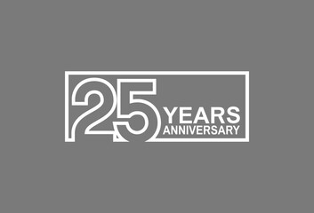 25 years anniversary logotype with white color outline in square isolated on grey background. vector can be use for company celebration purpose