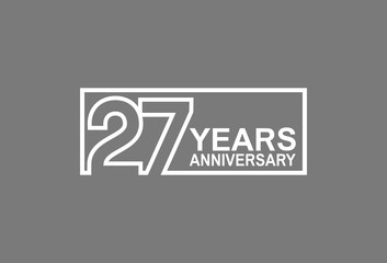 27 years anniversary logotype with white color outline in square isolated on grey background. vector can be use for company celebration purpose