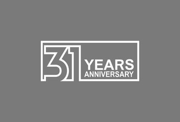 31 years anniversary logotype with white color outline in square isolated on grey background. vector can be use for company celebration purpose