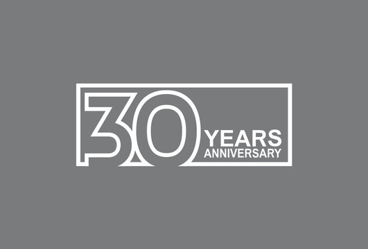 30 years anniversary logotype with white color outline in square isolated on grey background. vector can be use for company celebration purpose