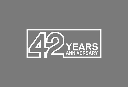42 years anniversary logotype with white color outline in square isolated on grey background. vector can be use for company celebration purpose
