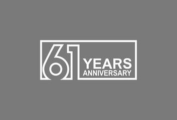 61 years anniversary logotype with white color outline in square isolated on grey background. vector can be use for company celebration purpose