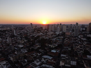 Drone picture city from above Uberlandia sunset 2