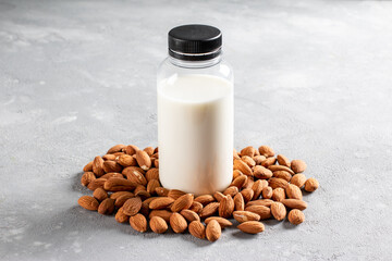 Almond milk. Alternative vegan milk. Vegan food concept.