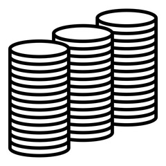 A lot of money, stacks of coins, a big win in the lottery, receiving profits, financial success. Vector icon, isolated, Outline.