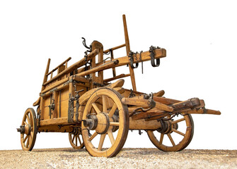 Horse-drawn fire engine, manually-operated, y.1795/1820, isolated on white background
